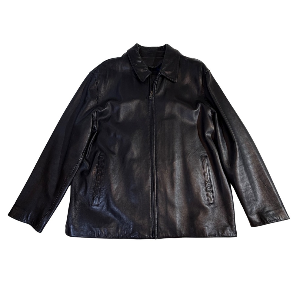 Andrew Marc Leather Jacket – Men's L Black Zip Front EUC
